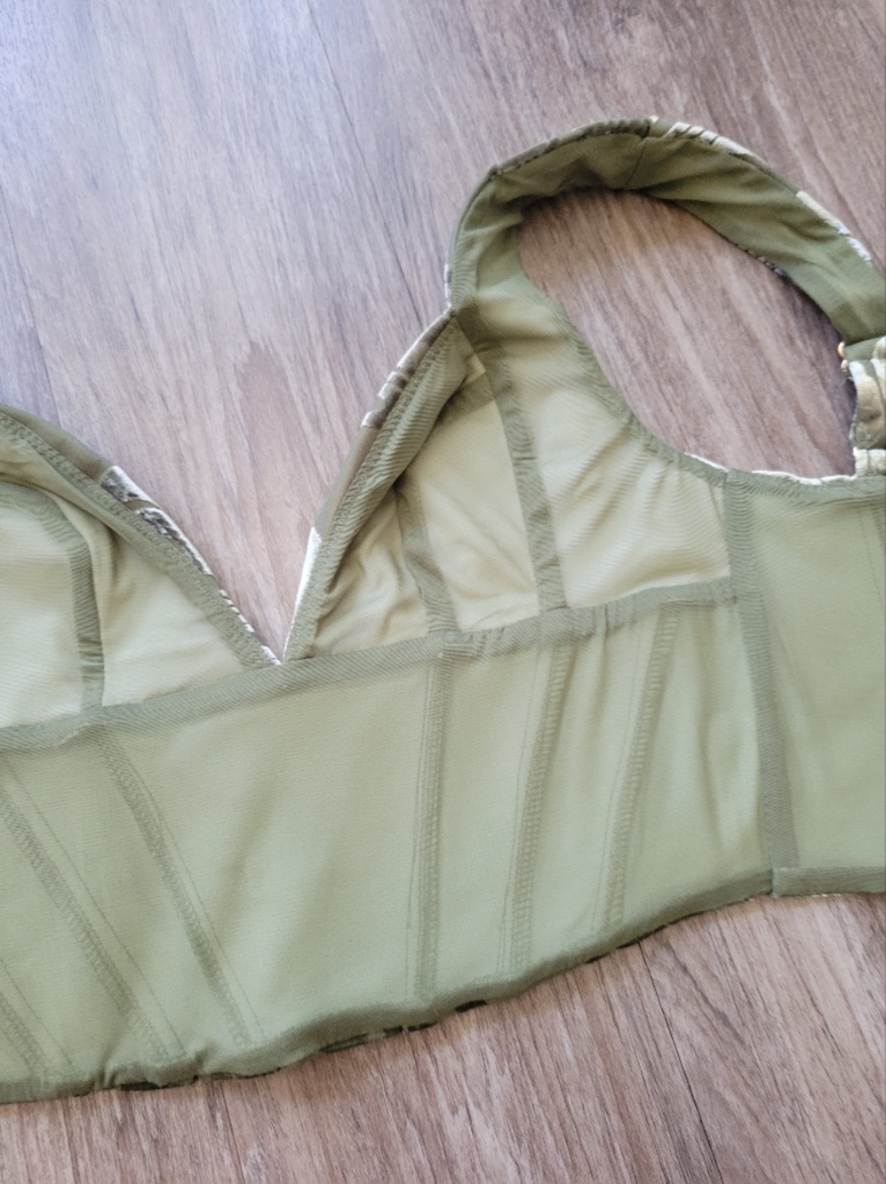 Oh Polly Cropped Bustier Top Olive Green Velvet Jacquard Corset Tank Top 2 - Picture 8 of 13